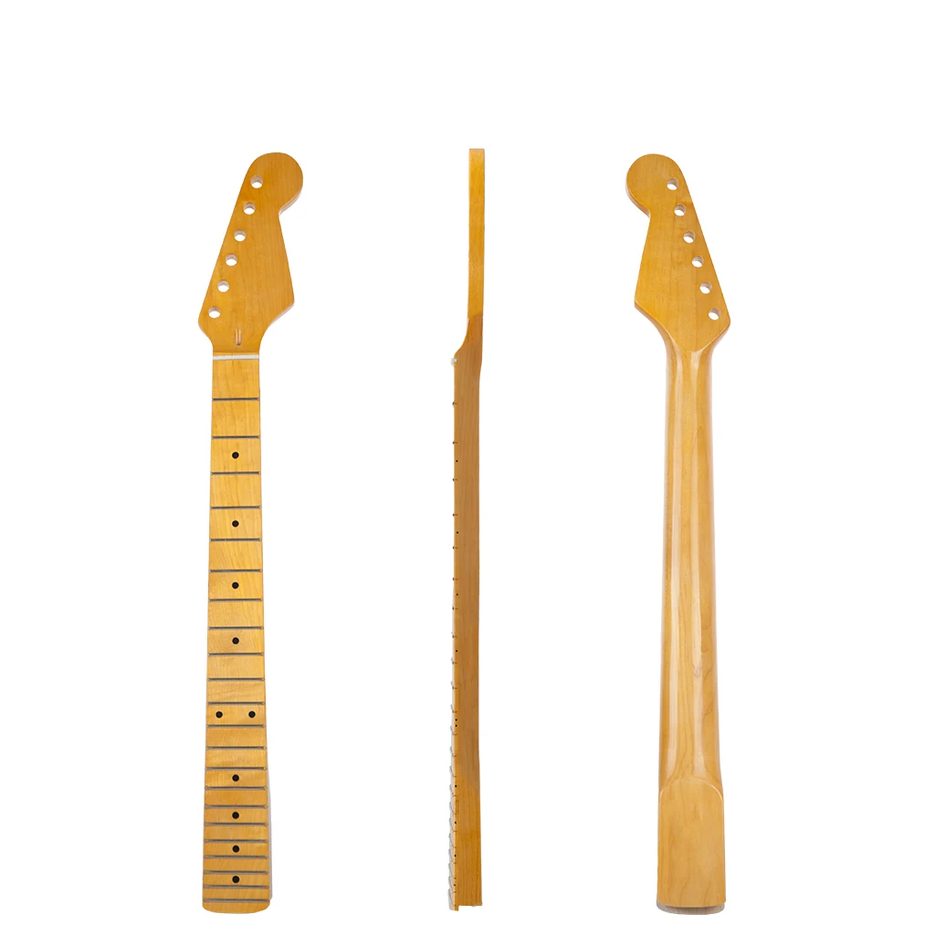 22 лада Винтаж желтый Глянец клен гитара шеи W/черные точки Запасные детали для