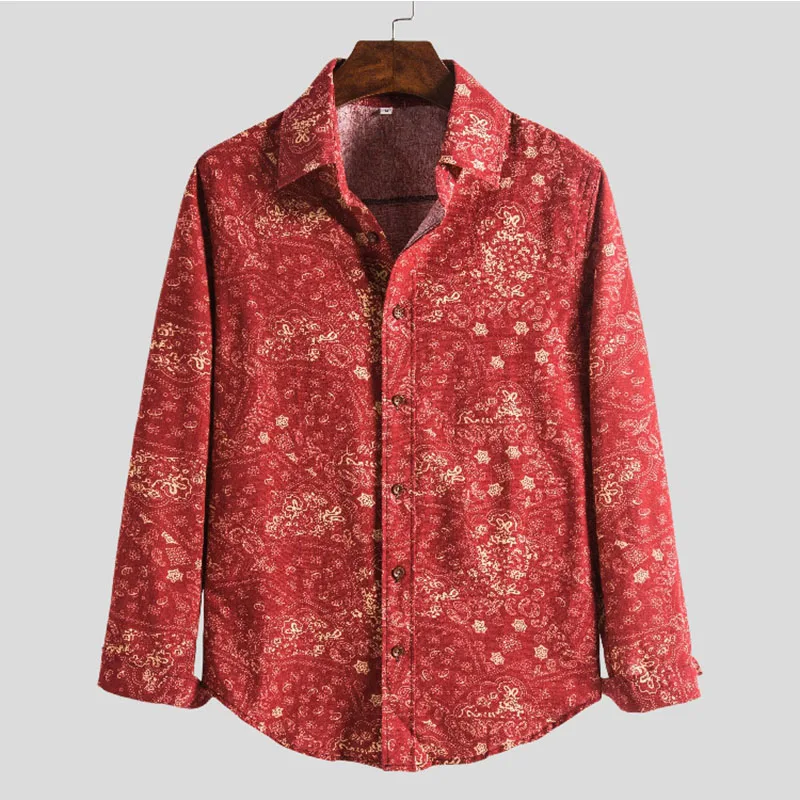 

Fashion Camisas Hombre For Men 2020 New Summer Style Loose Long Sleeve Shirts Red Ethnic Mens Holiday Vacation Clothing M-5XL