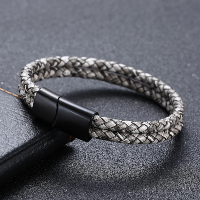 Модные Двухслойные кожаные браслеты мужские плетеные ручной работы винтажная