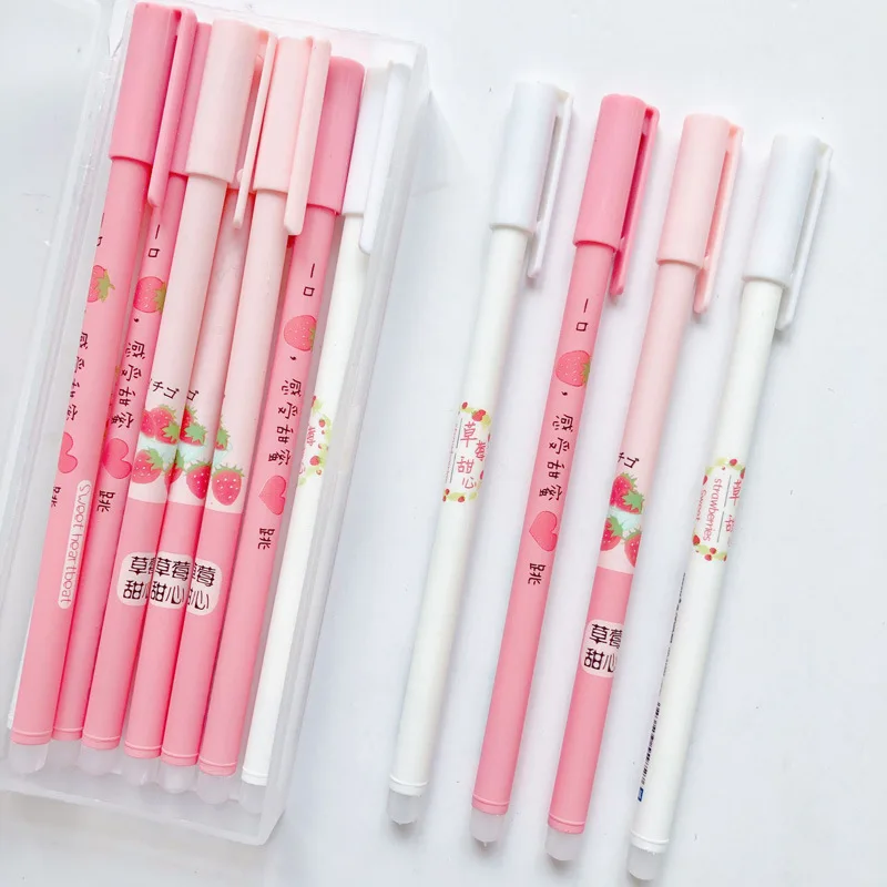 4 шт./партия милые Клубнички стираемые синие чернила гелевая ручка школьные