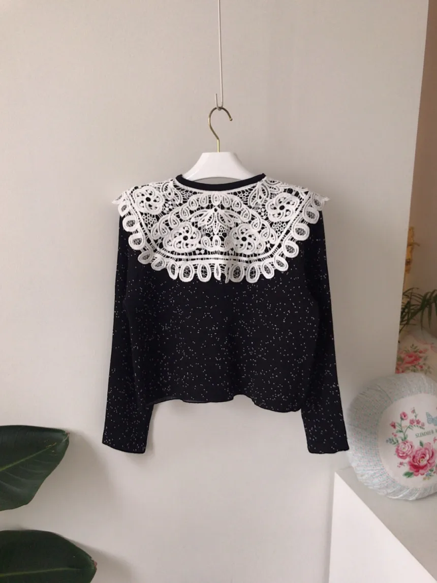 

2020 Autumn Korean Chic Knit Two Piece Set Button Lace Collar Patchwork Coat High Waist Mini Bodycon Skirt Outfits for Women