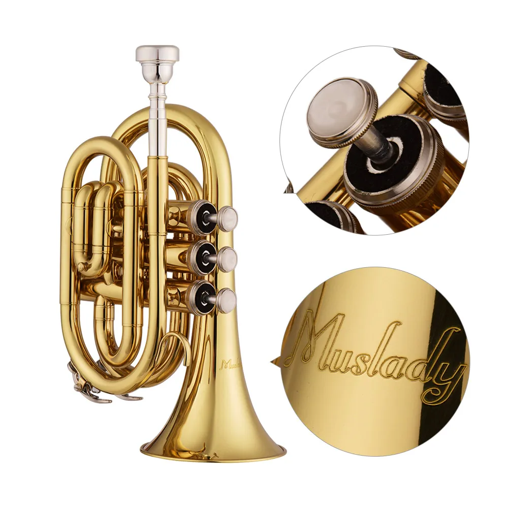 Muslady Мини карманный Bb труба плоская латунь Материал духовой инструмент с