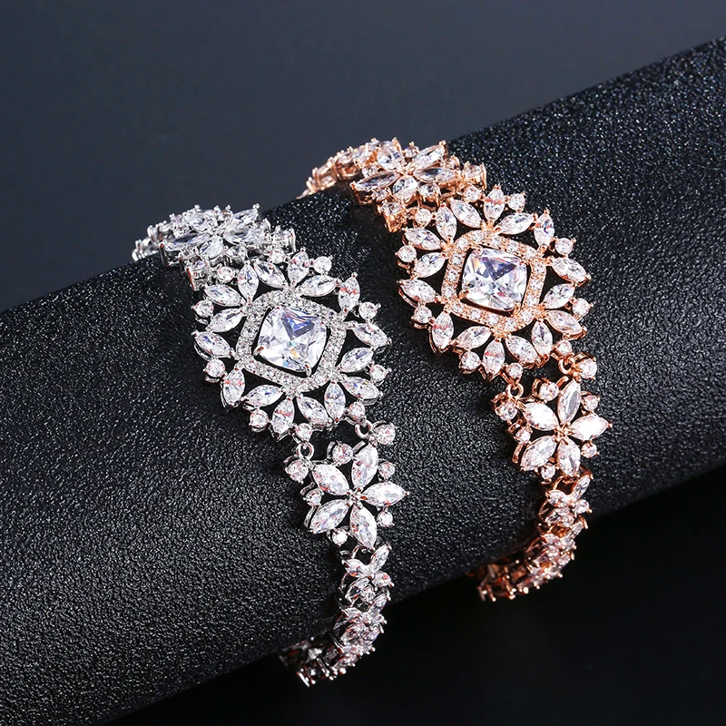 Роскошные браслеты и обручи RAKOL в форме цветка AAA + с фианитом для невесты цвет