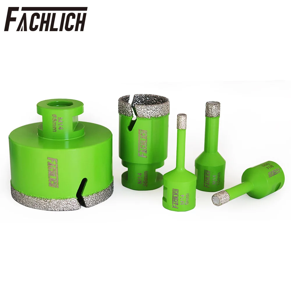 FACHLICH 5pcs Diamond Drilling Core Bits Ceramic Tile Dry Hole Saw Cutter Granite Marble Stone for Angle Grinder M14 Thread