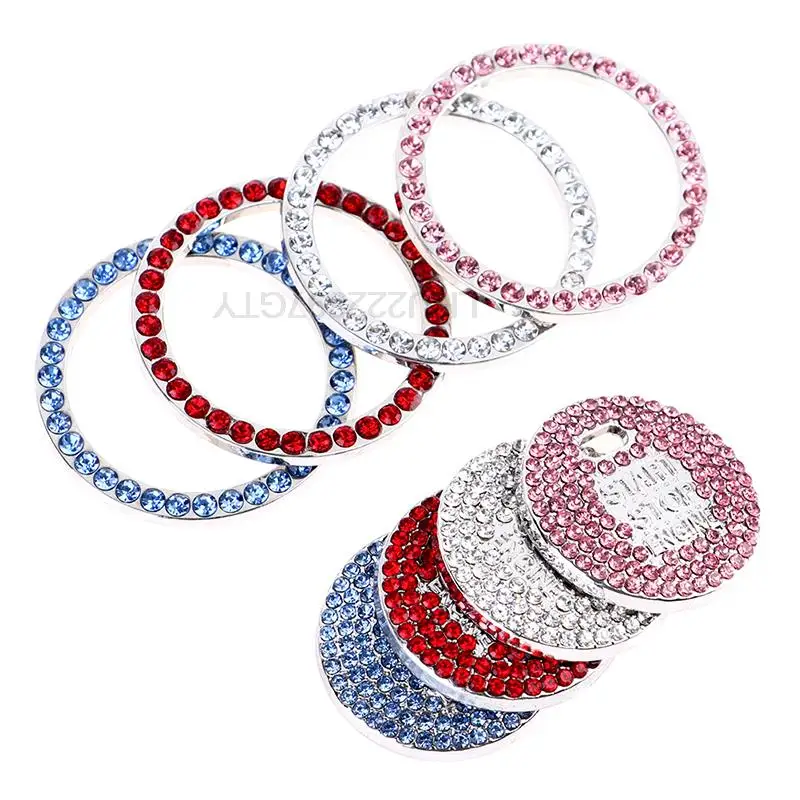 

1 Set Start Switch Buttton Decorative Diamond Circle Ring Trim Auto Car Accessories