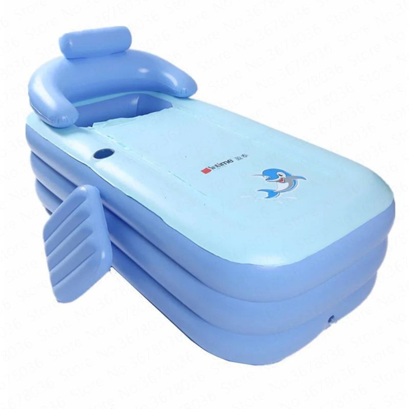 

Lightweight Inflatable Bathtub Plastic Folding Tub Adult Bath Tub with Seat Cushion Insulation Bathtub with 2 Drainage Port