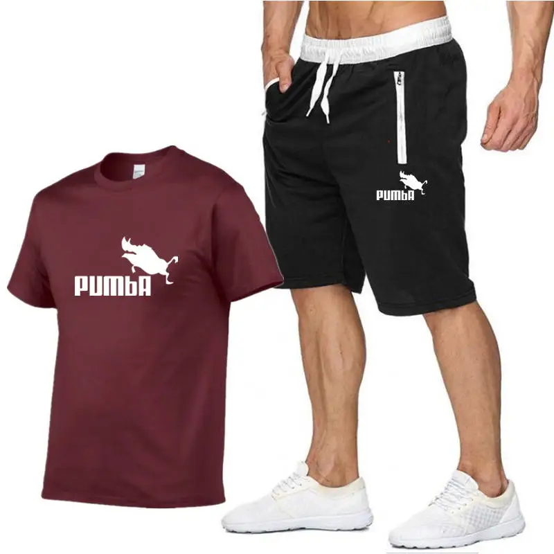 

Tracksuit male 2021 men's clothing set of summer fitness sports clothing print shorts+ t shirt male suit 2 pieces sets plus size