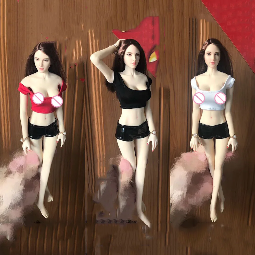 

In Stock 1/6 female soldiers clothing stretch ice silk short-sleeved leather shorts suitable for 12'' encapsulated body not dyed