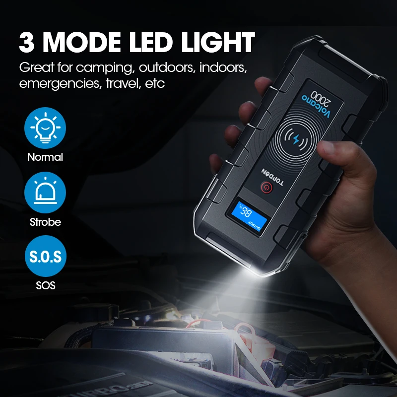 TOPDON V2000 автомобиль скачок Starte 20800 мА/ч 12V 2000A пик Портативный аварийного стартера