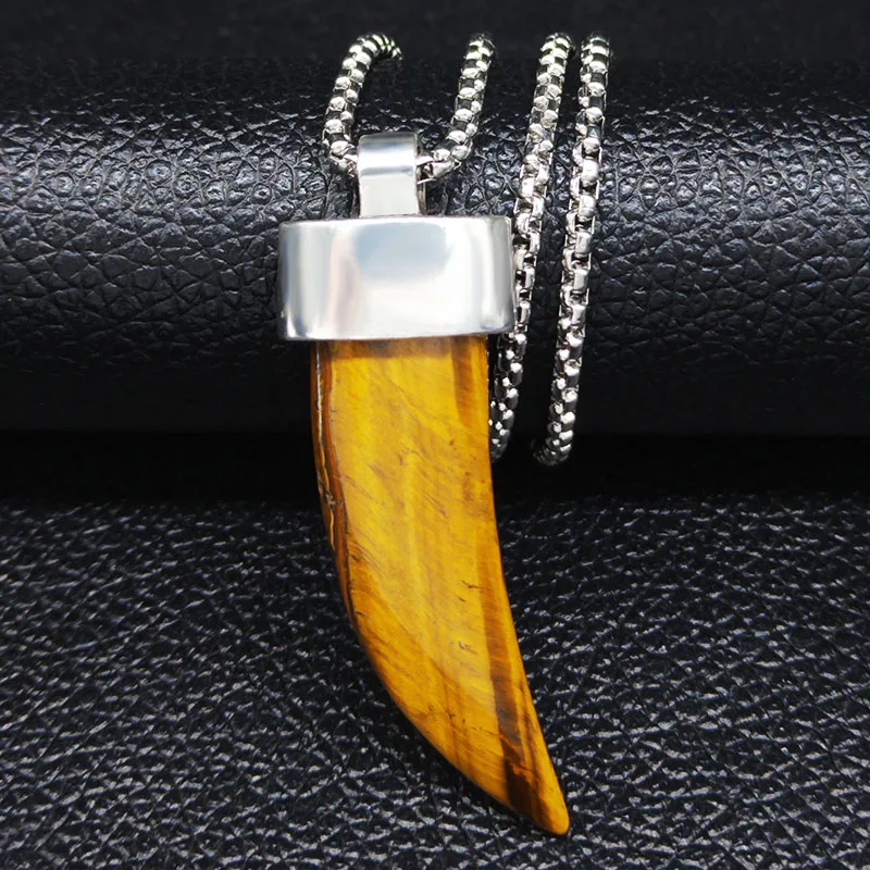 2021 натуральный камень тигровый глаз ожерелье из нержавеющей стали для мужчин