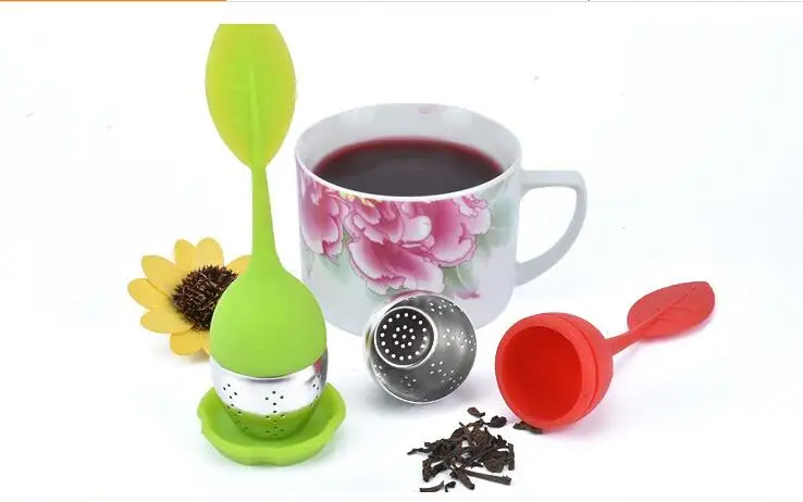 200 Infusor de t&eacute; de silicona de hoja con filtro de bolsas de t&eacute; de grado alimenticio, coladores creativos de acero inoxidable 304-0
