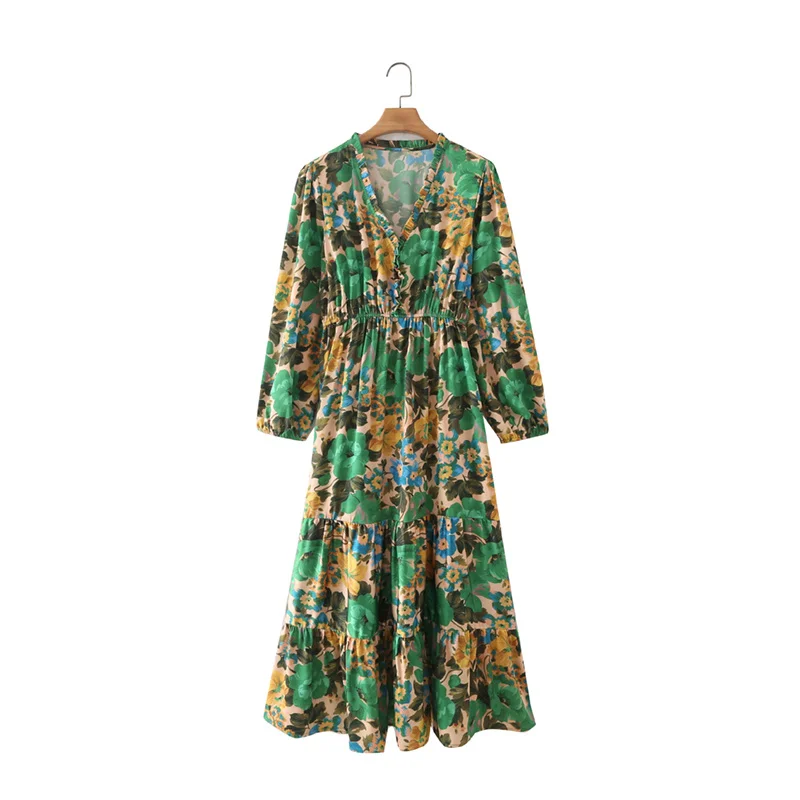 

Женское ТРАПЕЦИЕВИДНОЕ ПЛАТЬЕ LD Helly, плиссированное платье макси в стиле ретро с оборками и V-образным вырезом, элегантное платье с длинными ...