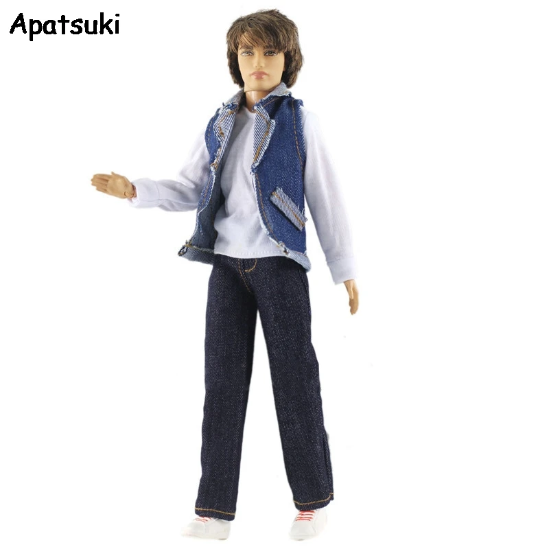 Fashion 1/6 Boy Doll Clothes For Ken White T-shirt Denim Vest Long Trousers Pants Barbie Boyfriend Prince Male | Игрушки и хобби