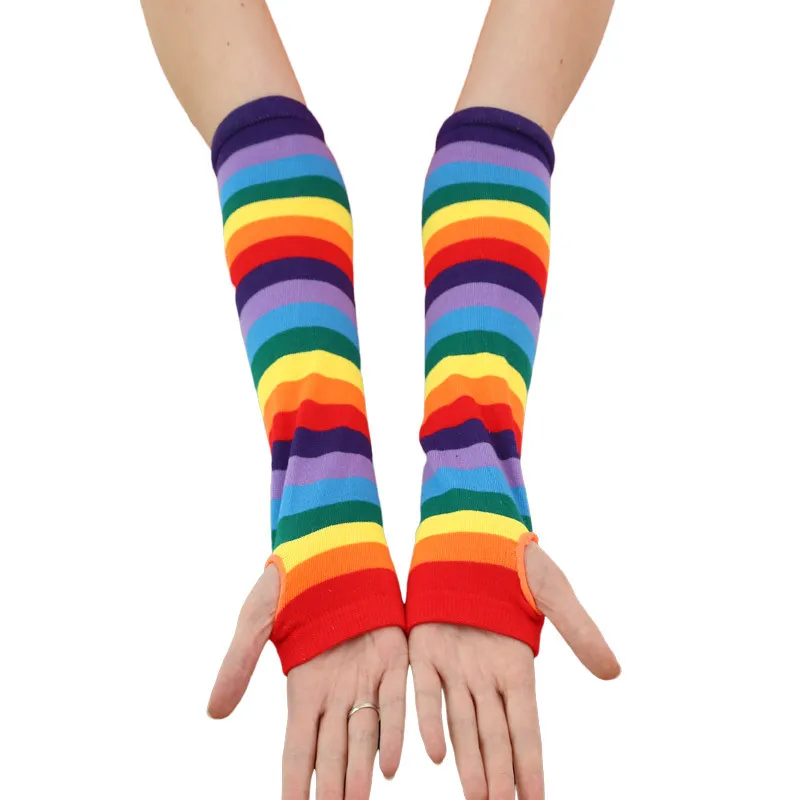 

New Colorful Rainbow Stockings Thighs knee Socks Warm Striped Arms Warm Gloves Christmas Gift Women Cosplay Clothing