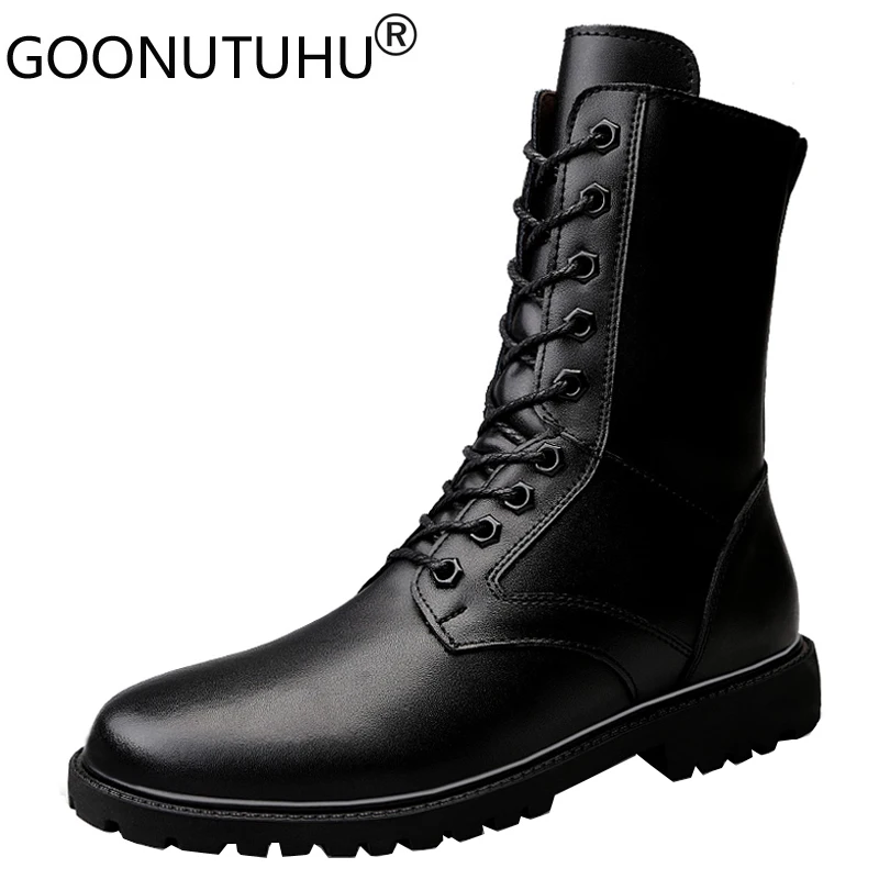 2022 Men's Winter Boots Tactical Military Genuine Leather Boot Size 35-50 Black Shoe Man Work Plush Snow Shoe Army Boots For Men