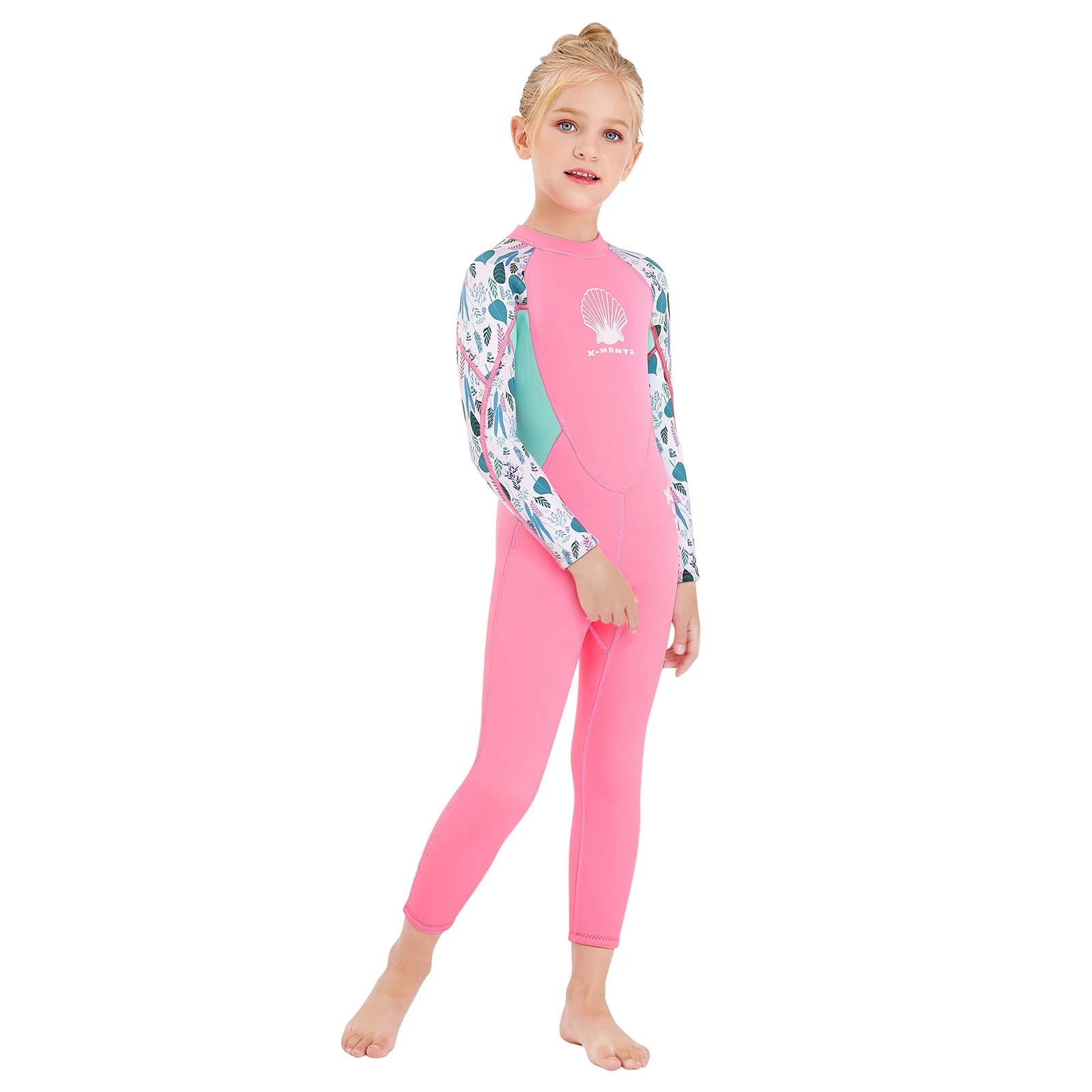 Детский цельный купальник для девочек Цельный с длинным рукавом и защитой от