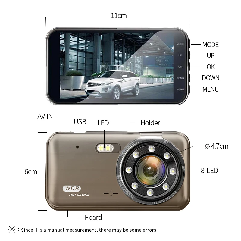 Автомобильный видеорегистратор E-ACE B39 4-дюймовый с двумя объективами и камерой