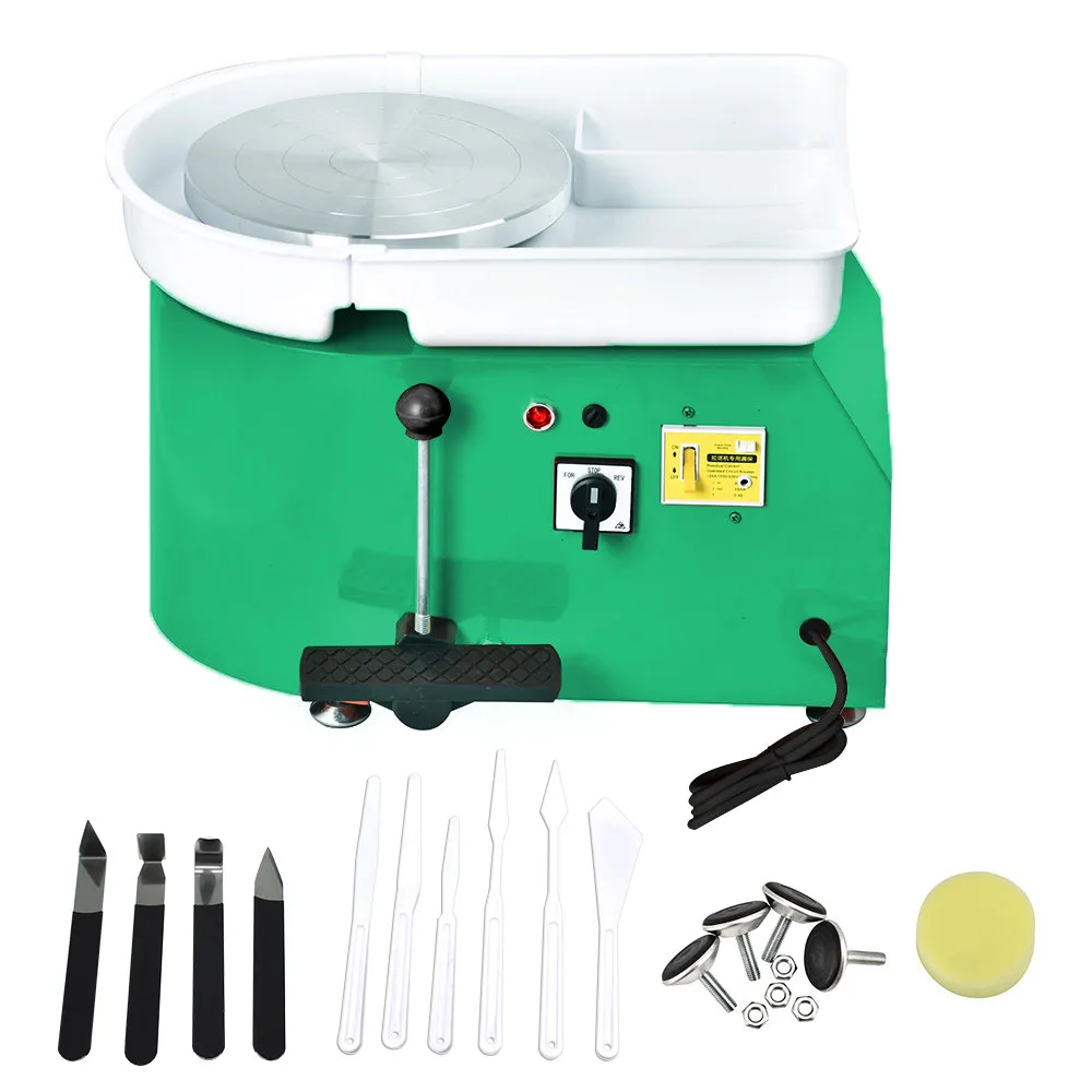 

350W 25cm Electric Pottery Wheel Machine Ceramic Shaping Tool Pottery Art Machine For Student And Amateur Green US Plug