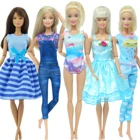 Комплект одежды для кукол, 5 компл.лот, синее платье с рисунком, бикини, топы, брюки, повседневная одежда для вечевечерние, аксессуары для кукол Барби, игрушки