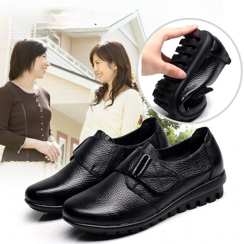 

Shoes for Women 2021 Winter Plush Wedge Loafers Female Black Genuine Leather Flats ladies Office Nurse Shoes Mom Casual Sneakers