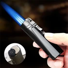 Металлическая мини-Бутановая струйная зажигалка, три фонарь, турбо портативная Зажигалка для курения, аксессуары для мужчин сигары сигареты