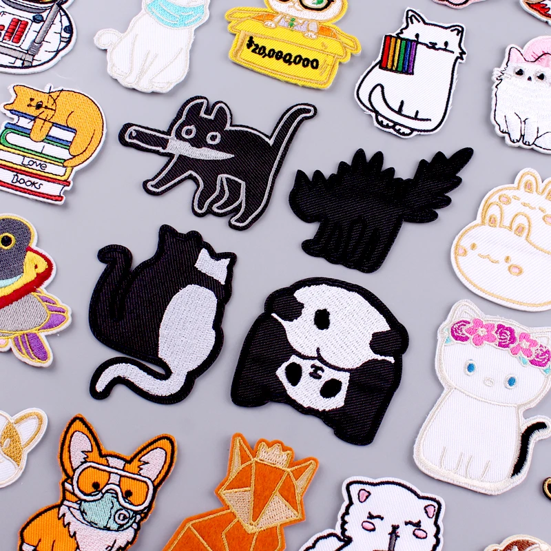 

Panda/Cat Patch Clothing Thermo Adhesive Patches For Clothing Iron On Patches On Clothes Cartoon Animal Embroidery Patch Stripe