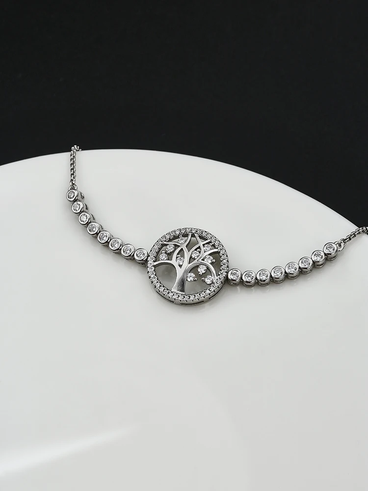 

GOMAYA 925 Sterling Silver Shiny Tree of Life Charms Bracelet For Women Adjustable Box Link Chain Bracelet Silver Jewelry Gift