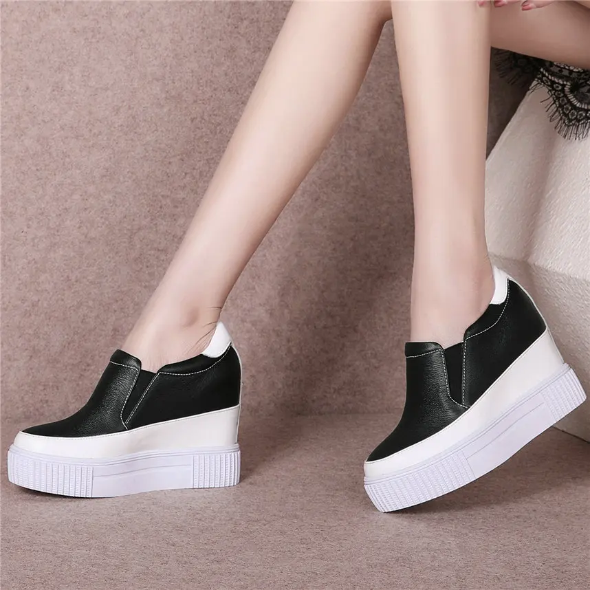 

Fashion Sneakers Women Genuine Leather Wedges High Heel Ankle Boots Female Round Toe Platform Pumps Shoes Slip On Casual Shoes