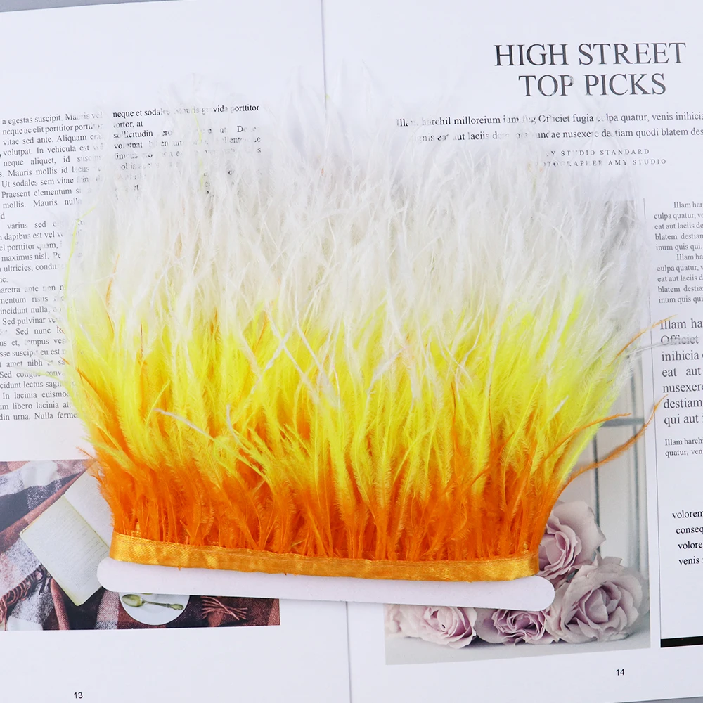 Трехцветные страусиные перья отделочная лента 10 15 см окрашенная бахрома из