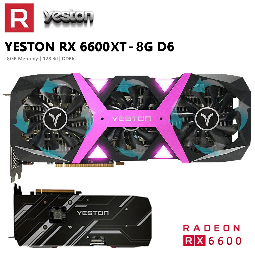 

Yeston Radeon RX 6600XT 8GB 128bit GDDR6 7nm Gaming Desktop Video computer PC Mine Graphics Card 8PIN 2607MHz Support HDMI+DP*3