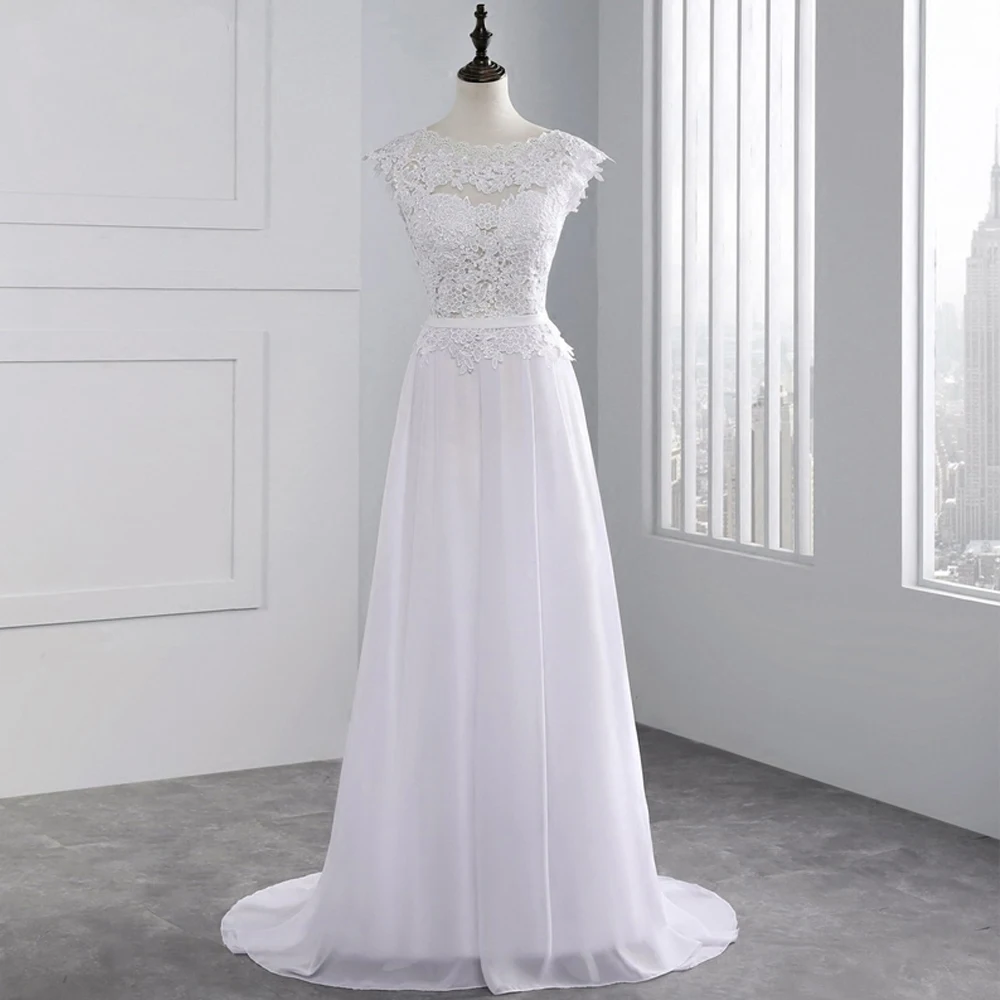 

boho wedding gowns lace chiffon bridal dressesO neck beach trouwjurk real photo sukienka na wesele vestito da festa di nozze