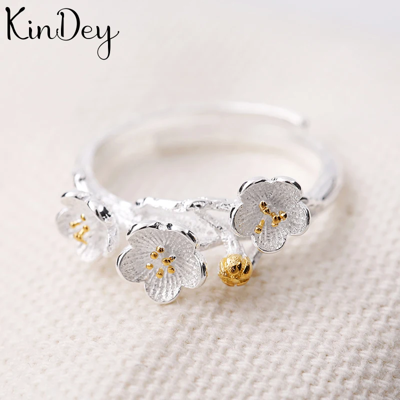 Kindey винтажный серебристый цвет цветы сливы регулируемый размер|Кольца для