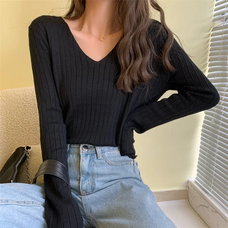 

Real Shot Cored Yarn Autumn and Winter New Pullover V-neck Base