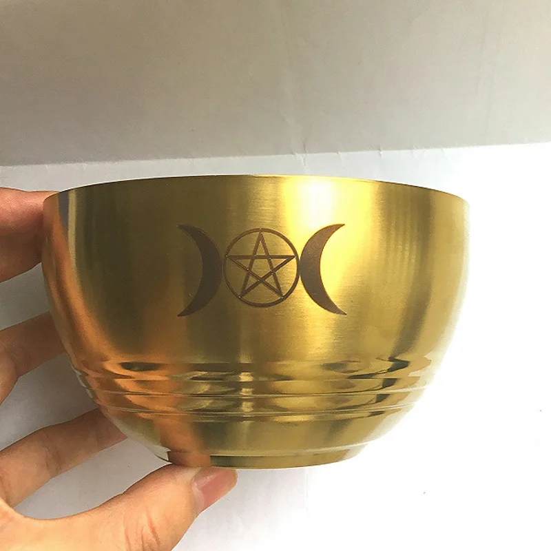 Изысканная миска Wicca для церемоний таро пентаграмма позолота из нержавеющей
