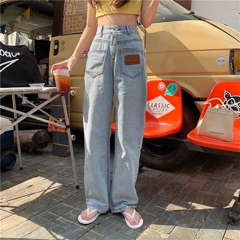 

2021 Spring Summer New Design Sense Pocket Straight Jeans Women'S High Waist All-Match Thin Loose Wide-Leg Mopping Trousers
