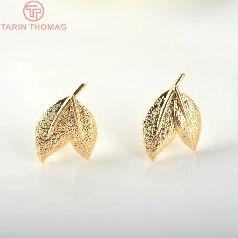 Серьги-гвоздики с листьями из латуни цвет под золото 24 карата 15 х10 мм 10 шт. |