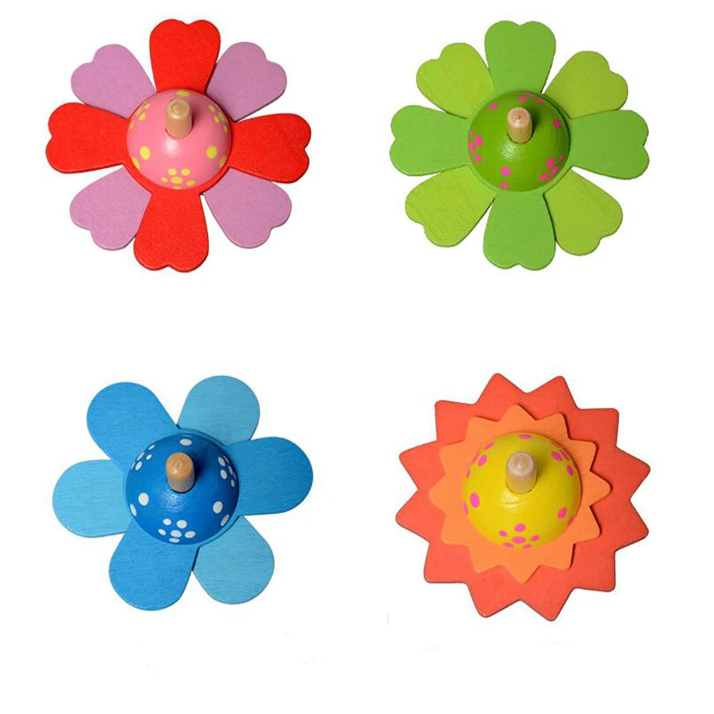 Juguete giratorio de madera para ni&ntilde;os, juguete cl&aacute;sico de flores pintadas, educativo, 1 unidad-3