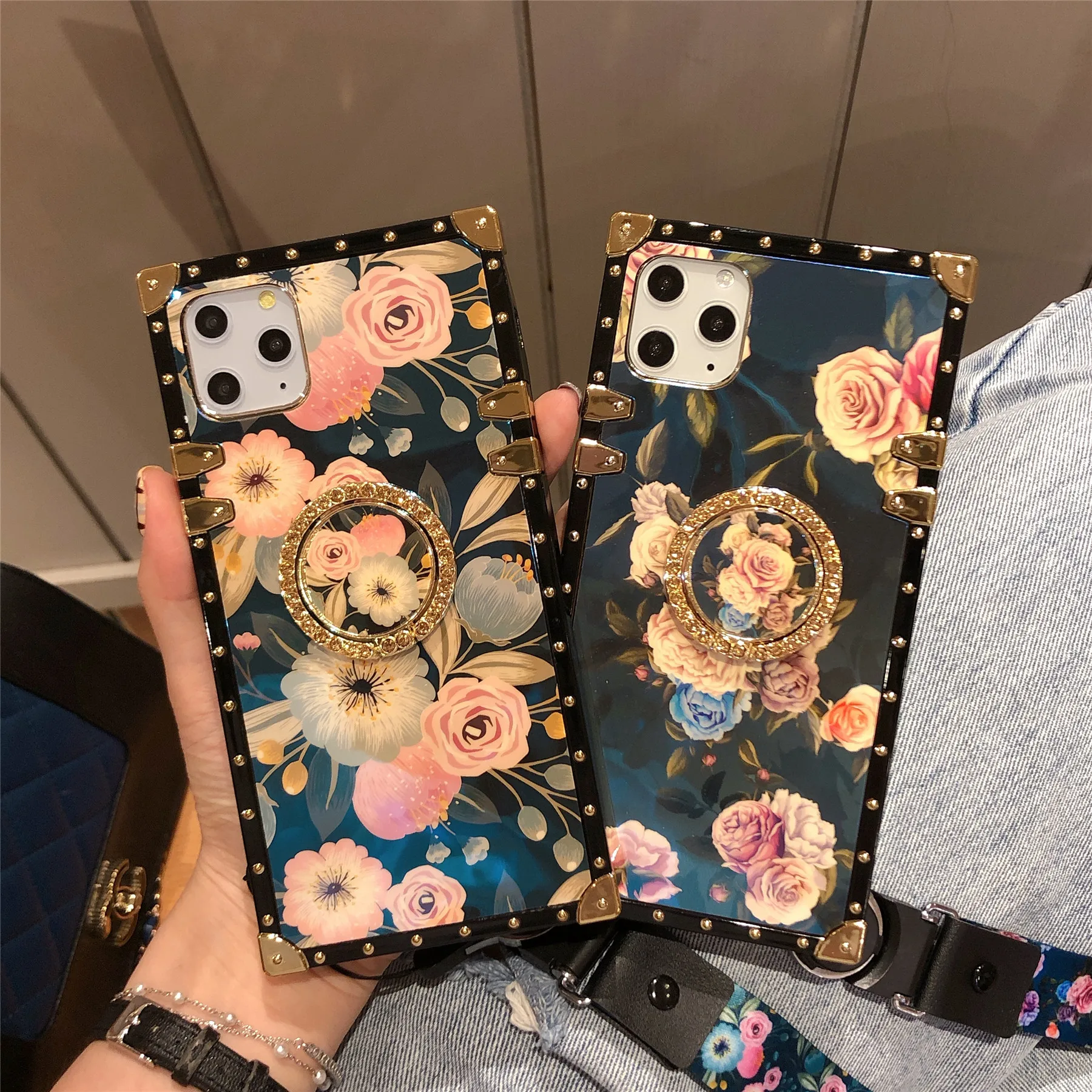 

Square Bling Diamond Shiny Rose Flower Stand Case for HUAWEI P30 Pro lite P20 p40 Pro Mate 20 30 40pro Honor8X 9X 20 Pro Cover