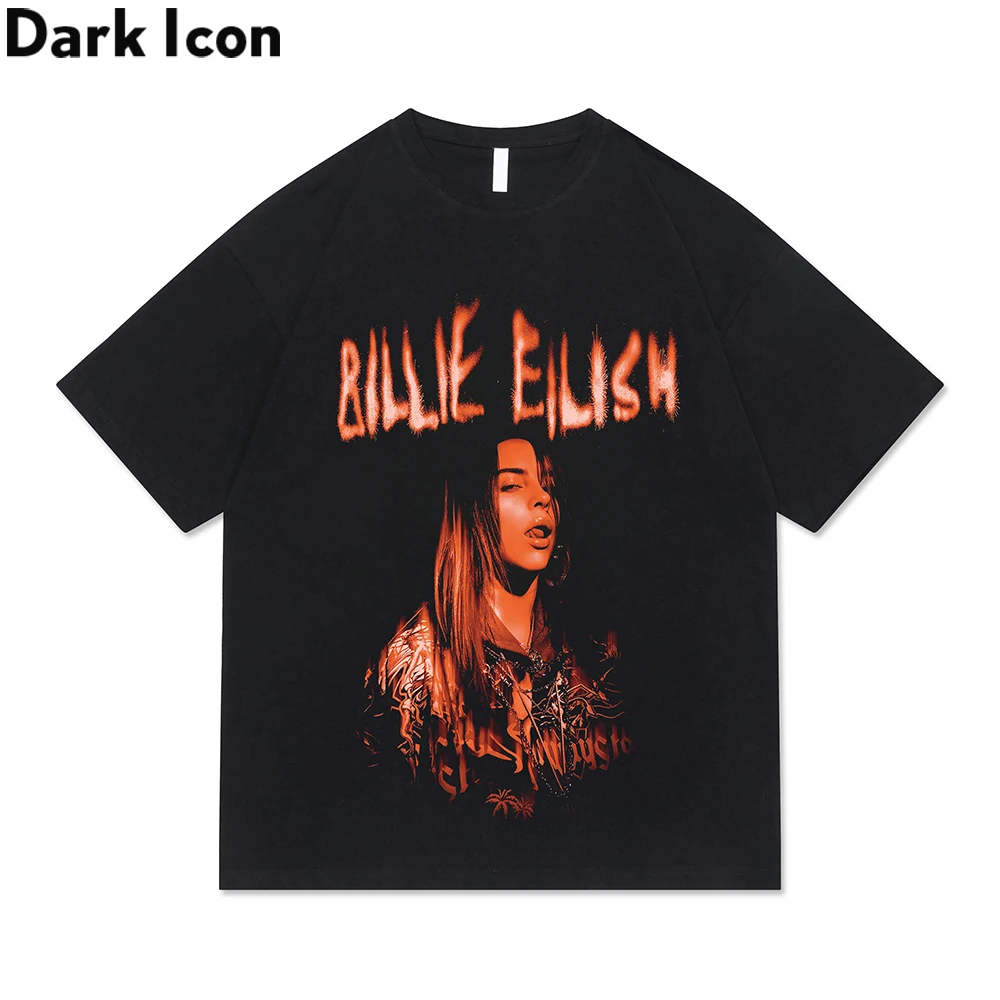 

Мужская футболка с круглым вырезом Dark Icon Billie Eilish, летняя хлопковая Футболка с круглым вырезом