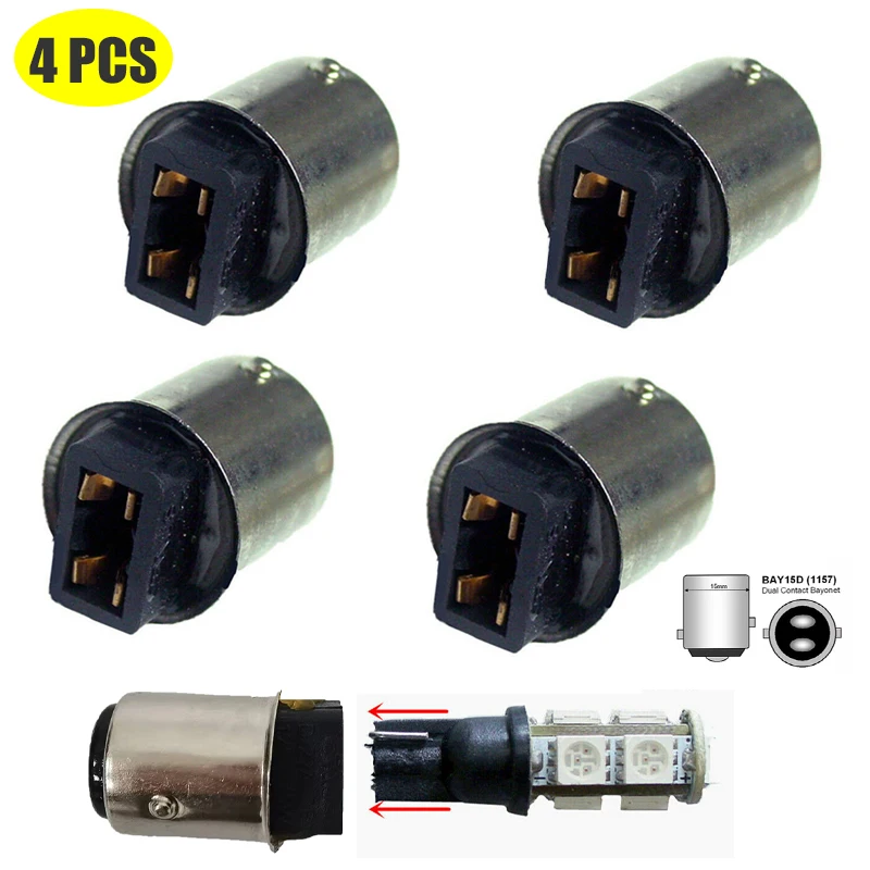 4Pcs T10 W5W 168 194 to 1157 BAY15D Two Contact LED Light Lamp Bulb Base Converter Adapter Transformer Socket 1157 Holder