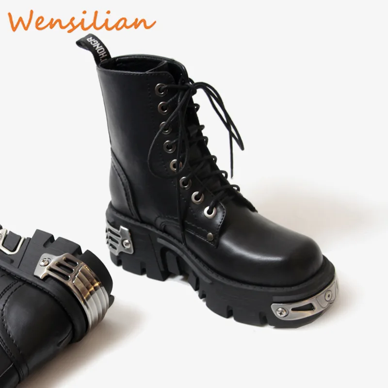 

Punk Women Ankle Boots Platform Female Motorcycle Leather Boot Ladies Chunky Shoes Big Size Booties Woman Fashion 2021