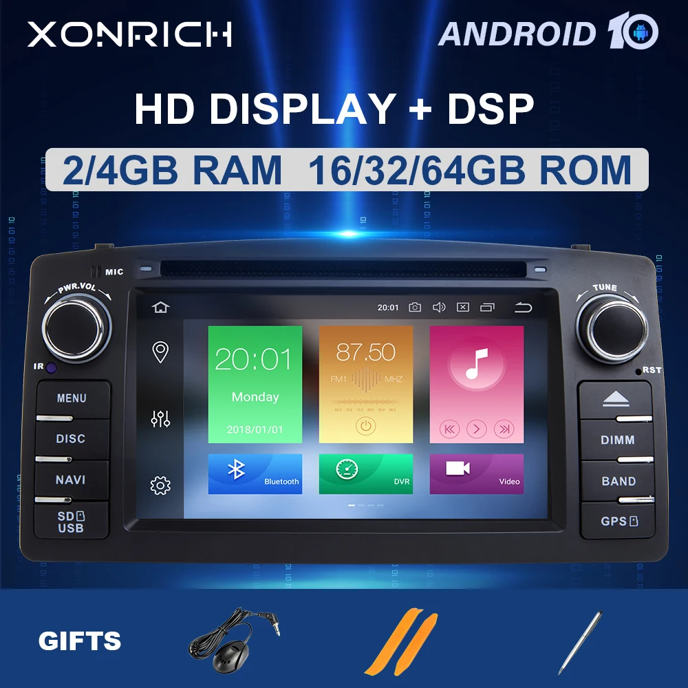 Автомобильный DVD плеер 4 Гб 64 ГБ Android 10 0 для Toyota Corolla E120 BYD F3 2 Din мультимедийный