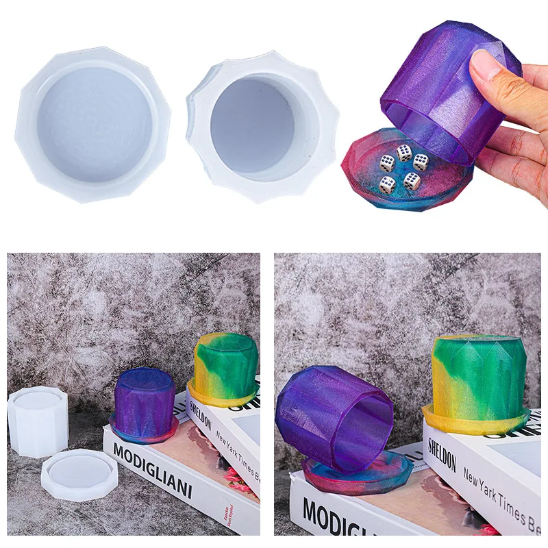 1set Dice Cup Cover Crystal Epoxy Resin Mold For DIY Crafts Jewelry Making Handmade Entertainment Games Tools Silicone Mould