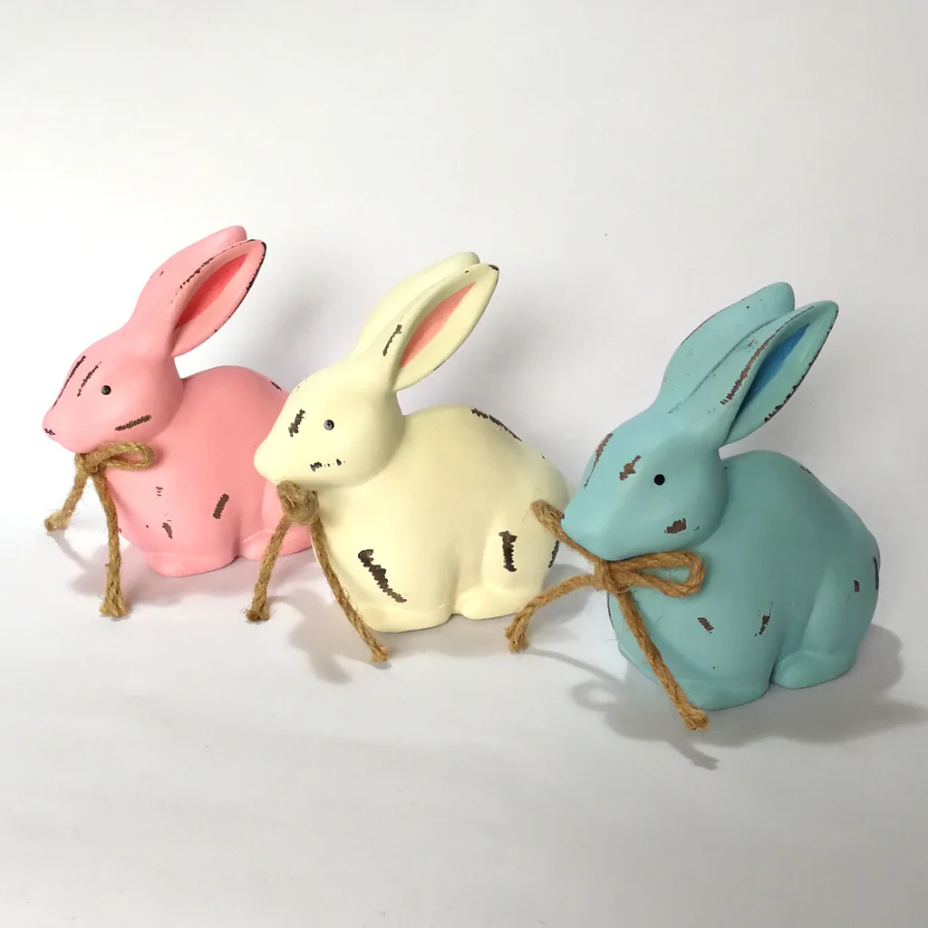 

Easter Bunny Figurine Decoration Spring Vintage Rustic Farmhouse Bunnies Rabbit Figurine Statue Home Decor