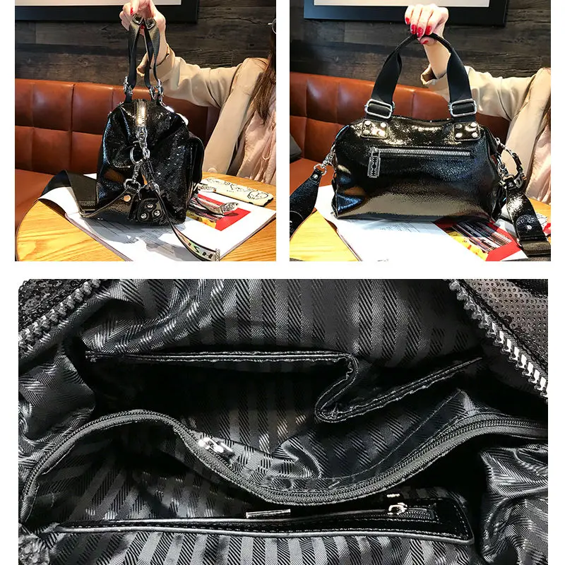 

Sequins Luxury Women's Handbags Brand 2021 Fashion K Letter Leather Shoulder Bag Diamond Retro Black Female Crossbody Tote Bag A