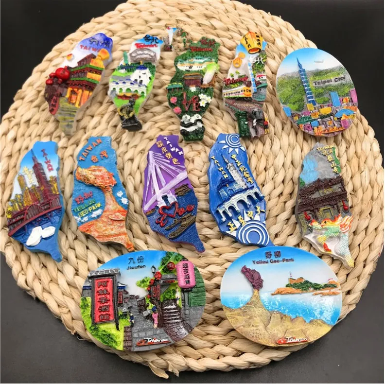 

Taiwan Resin Magnetic 3D Fridge Magnet Taipei 101 Jiufen Map Zhongzheng Memorial Hall Creative Three-dimensional Magnet