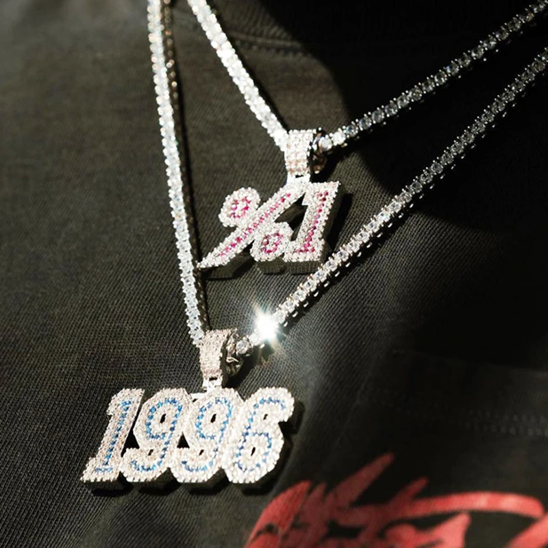 Nome personalizzato da uomo ghiacciato bolla lettera numero pendente collana WomenHip Hop Zirconia gioielli con catena in acciaio inossidabile da 24