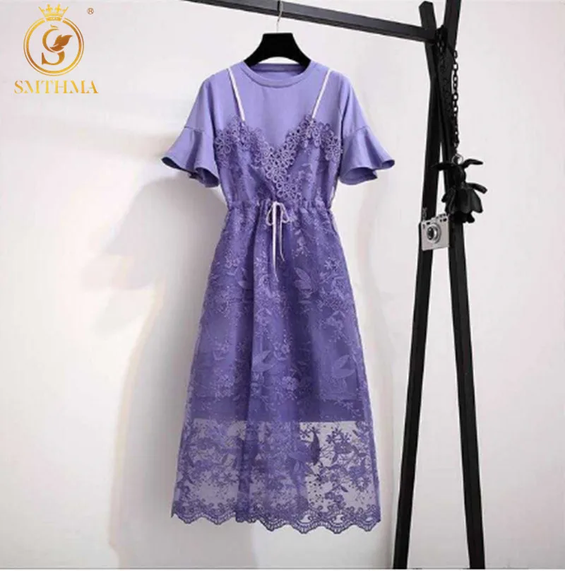 Женский летний комплект из двух предметов платье размера плюс Сетчатое