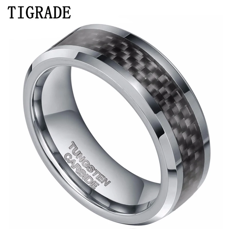 Кольцо мужское из карбида вольфрама с полированными краями 8 мм|tungsten carbide ring|carbide