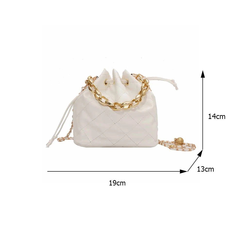 

Fashion Women Lattice Pattern PU Leather Bucket Shoulder Crossbody Messenger Bag Ladies Casual Thick Chain Solid Color Handbags